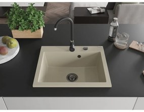 Mexen Elix, 1-korový granitový drez 600 x 500 mm, béžová, čierny sifón, 6525601005-69-B