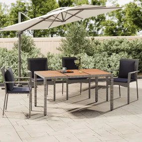 vidaXL Záhradný stôl drevená doska sivý polyratan a masívna akácia-
