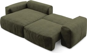 Zelená ženilková rozkladacia rohová pohovka (ľavý roh/s leňoškou) Kuki – Makamii