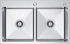 Erga HD, 2-komorový oceľový drez 780x480x215 mm, brúsená oceľ, ERG-MLS-LEX7848