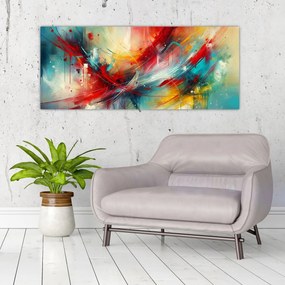 Obraz – Abstrakcia s červenou (120x50 cm)