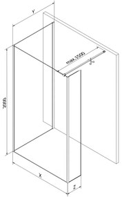 Mexen Kioto, 3-stenová sprchová zástena Walk-In 95 x 90 x 30 cm, 8mm číre sklo, zlatý lesklý profil,800-095-090-221-50-00-030