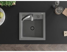 Mexen Vito, 1-komorový granitový drez 490x520x210 mm a drezová batéria Aster, šedá, 6503-71-73450-07-B