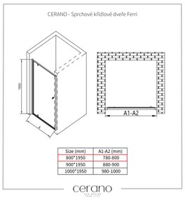 Cerano Ferri, 1-krídlové sprchové dvere 80x195 cm, 6mm číre sklo, čierny profil, CER-CER-425632