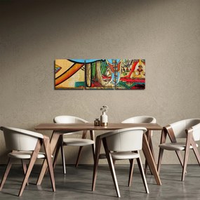 Obraz s egyptskými motívmi (s hodinami) (90x30 cm)