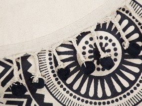 Okrúhly bavlnený koberec so strapcami ø 120 cm tmavomodrá/krémová biela TATVAN Beliani