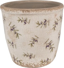 Béžový antik obal na kvetináč s olivami Olive Fields M - Ø 14*13 cm