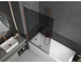 Mexen Next, 1-krídlová vaňová zástena 100 x 150 cm, 6mm šedé sklo, medená matná, 895-100-000-00-40-65