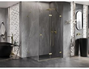 Mexen Lunar-F, 1-krídlový sprchový kút so skladacími dverami, pravý, 90 x 80 cm, 8mm číre sklo, zlatý matný profil, 836-090-080-55-00-P