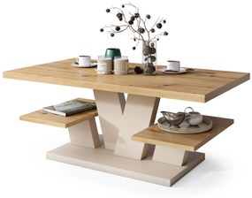 Mazzoni VIVA MAT Dub Artisan/Béžová - moderný konferenčný stolík s policami