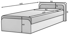 Biela/tmavosivá čalúnená/z drevotriesky jednolôžková posteľ s úložným priestorom s matracom 80x190 cm Parys – ELTAP