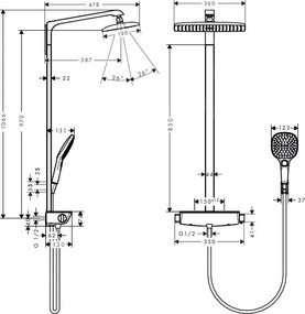 Hansgrohe Raindance Select E, sprchový set Showerpipe 360 s termostatom, EcoSmart 9 l/min, chrómová, HAN-27286000
