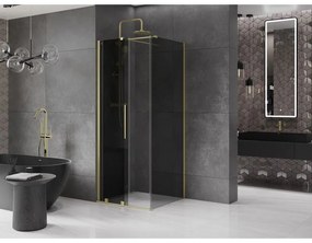 Mexen Velar, sprchový kút s posuvnými dverami 100 x 100 cm, 8mm šedé sklo, zlatá matná, 871-100-100-41-55