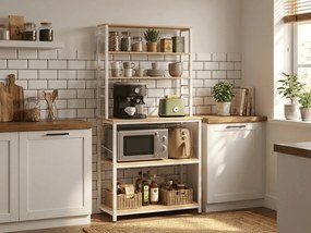 Kuchynský regál LORANO 167x80 cm, biely / dekor dub
