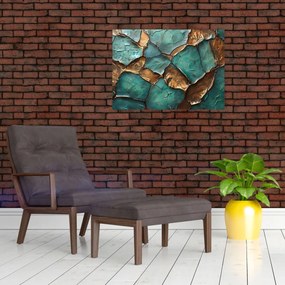 Sklenený obraz - Zeleno-zlatá maľba (70x50 cm)