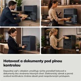 Depozitný trezor s vhadzovaním, elektronický zámok na kód, na peniaze a dokumenty, 345x455x300 mm: CEDRIC