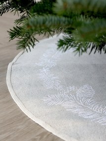 Béžový okrúhly bavlnený koberec s vetvičkami a šiškami Christmas Tree - Ø110 cm