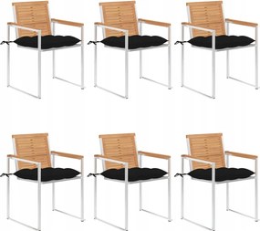 vidaXL Záhradné stoličky 6 ks s podložkami tíkový masív