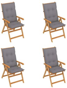 Záhradné stoličky 4 ks so sivými podložkami tíkový masív 3065546