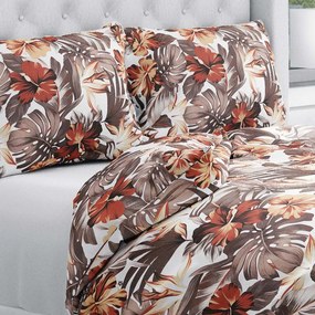 Biante Bavlnené posteľné obliečky Sandra SA-441 Hnedo-tehlové kvety a listy monstery Jednolôžko 140x200 a 70x90 cm