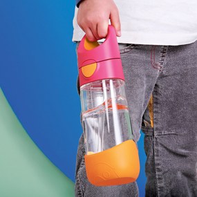 Fľaša na pitie so slamkou 450 ml - ružová/oranžová