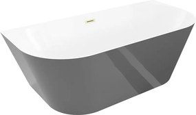 Mexen Oval Slim, voľne stojaca vaňa ku stene, 170 x 80 cm, biela-šedá, zlatý matný prepad, 52661708062-55