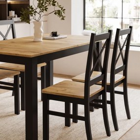 ROZKLÁDACÍ JEDÁLENSKÝ STÔL DANILO ČIERNY + DUB CRAFT ZLATÝ 140 / 195 cm + 4 STOLIČKY