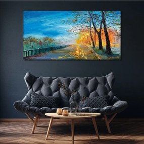Obraz Canvas Maľovanie stromov parku lampy