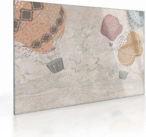 Sklenený obraz - Balóny nad mestom, teplé tóny (70x50 cm)