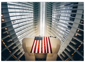 Sklenený obraz stavby s vlajkou USA (70x50 cm)