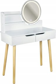 Toaletný stolík SCANDI 2 so zrkadlom a LED osvetlením biely / naturálny