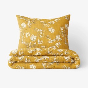 Goldea krepové posteľné obliečky - ľalie na horčicovom 140 x 220 a 70 x 90 cm