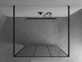 Mexen Kioto, priechodná sprchová zástena 100 x 200 cm, 8mm sklo číre/čierny vzor, 2x čierna stabilizačná rozpera, 800-100-002-70-77