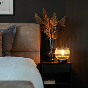 Stolná lampa v štýle Art Deco čierna s dymovým sklom - Karel