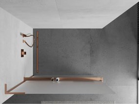 Mexen Kioto+ L, sprchová zástena Walk-In s poličkou a vešiakom 100 x 200 cm, 8mm sklo námraza, medený matný profil, 800-100-123-65-30