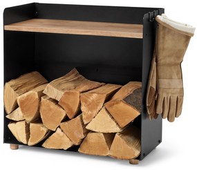 Široký regál na krbové drevo s odkladacou plochou