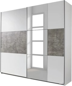 Šatníková skriňa Prenzlau, 218 cm, biela / sivý betón