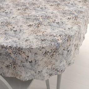 Biante Zamatový oválny obrus Tamara TMR-057 Modro-zelený zámocký vzor na krémovom 60x100 cm