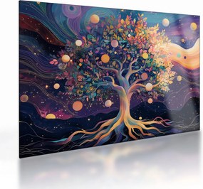 Sklenený obraz – Fialový strom plný energie (70x50 cm)