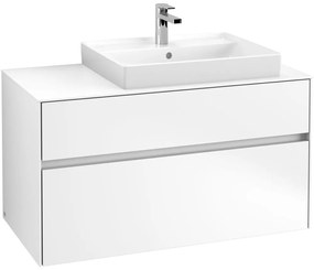 VILLEROY &amp; BOCH Collaro závesná skrinka pod umývadlo na dosku (umývadlo vpravo), 2 zásuvky, s LED osvetlením, 1000 x 500 x 548 mm, White Matt, C018B0MS