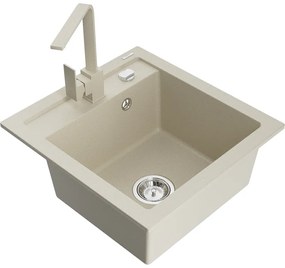 Mexen Vito, 1-komorový granitový drez 520x490x210 mm, béžová batéria Rita, béžová, 6503-69-670300-69