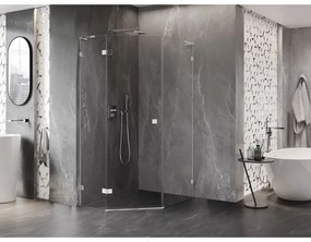 Mexen Lunar, L päťuholníkový sprchový kút naklápací doľava 80 x 90 cm, 8mm číre sklo, chrómový profil, 831L-080L-090P-01-00-L