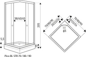 Novoterm Štvorcový sprchový kút NV-Pico STR 90x90 čierna/transparent + vanička