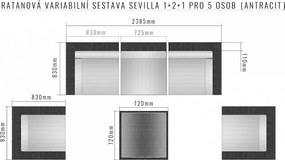 Deokork Ratanová variabilná zostava SEVILLA 1+2+1 pre 5 osôb (antracit)