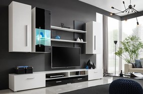 FURNIVAL Torino obývacia stena s osvetlením biela / čierny lesk