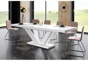Luxusný rozkladací jedálenský stôl VIVA 2 MATNY biela vrch /biele nohy