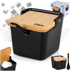 VILDE Čierna keramická cukornička s bambusovým vekom a lyžičkou, 250ml VILDE, hranatá