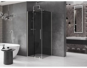 Mexen Velar, sprchový kút s posuvnými dverami 110 x 110 cm, 8mm šedé sklo, brúsená oceľ, 871-110-110-41-97