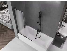 Mexen Velar L, 2-krídlová posuvná vaňová zástena 100 x 150 cm, 8mm sklo námraza, čierna matná, 896-100-003-31-70