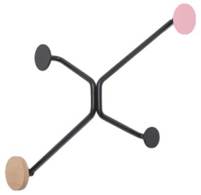 Čierny nástenný vešiak na vonkajší roh s ružovým detailom Gazzda Hook